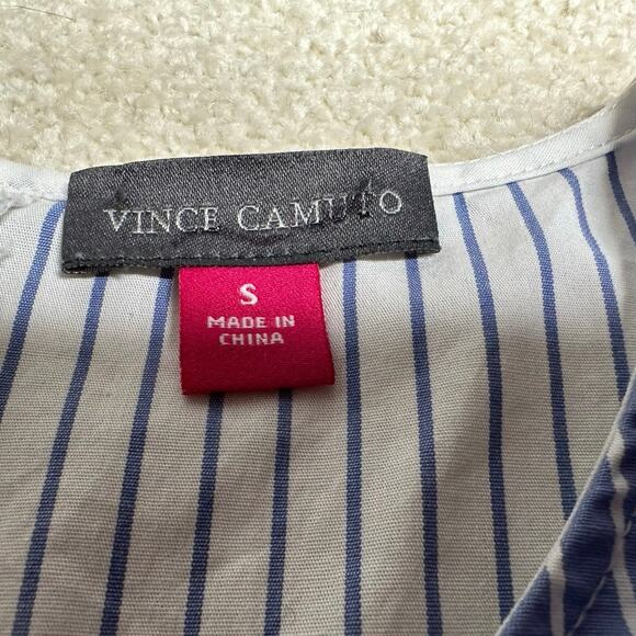 Vince Camuto: Oxford Blue Striped Long Sleeve Blouse Color Block Stripes - Picture 5 of 7